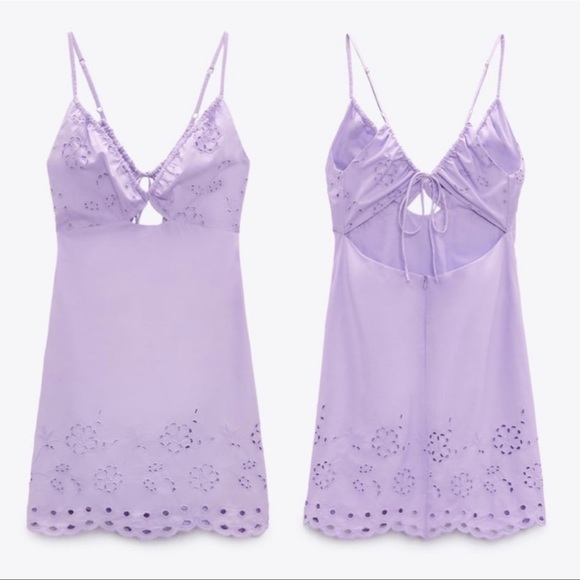 Zara Lilac Openwork Embroidered Dress - Picture 13 of 14
